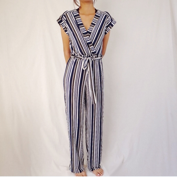 Sophia + Zeke Striped Navy Blue Jumpsuit  Size: S - Picture 1 of 11